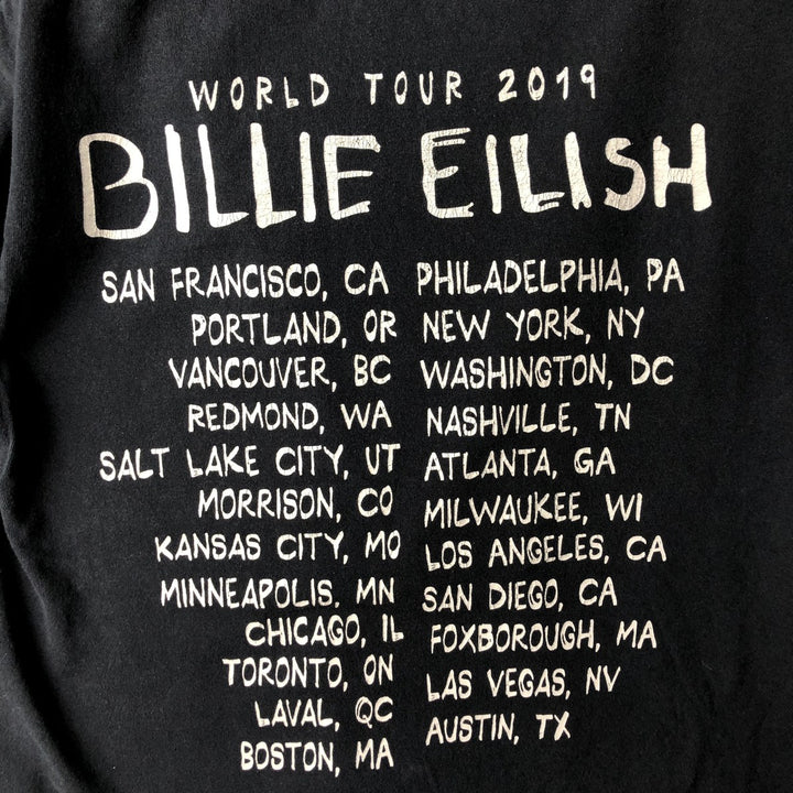 Billie Eilish Band T-shirt, Men's M size cotton black type Vintage Second Hand