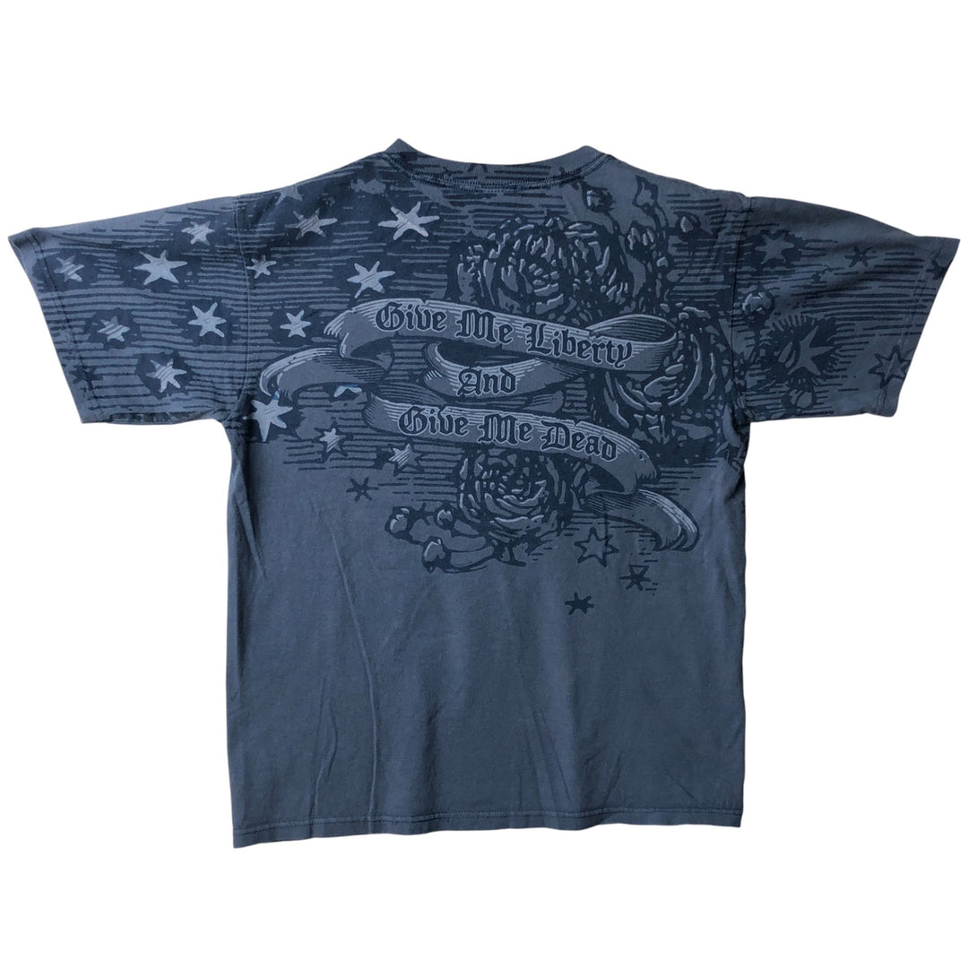 Grateful Dead Skull Pattern All-Over Print Band T-Shirt, Men's Size Medium cotton blue type Vintage Second Hand