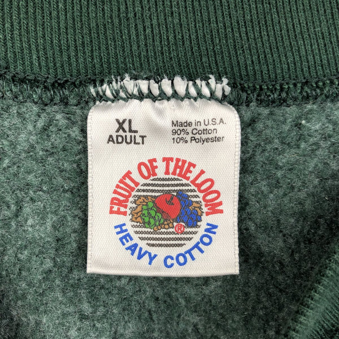 Vintage 90'S Fruit of the Loom Heavy Cotton Print Sweatshirt, Made in USA, Men's Size XL cotton Green type dark green Vintage Second Hand