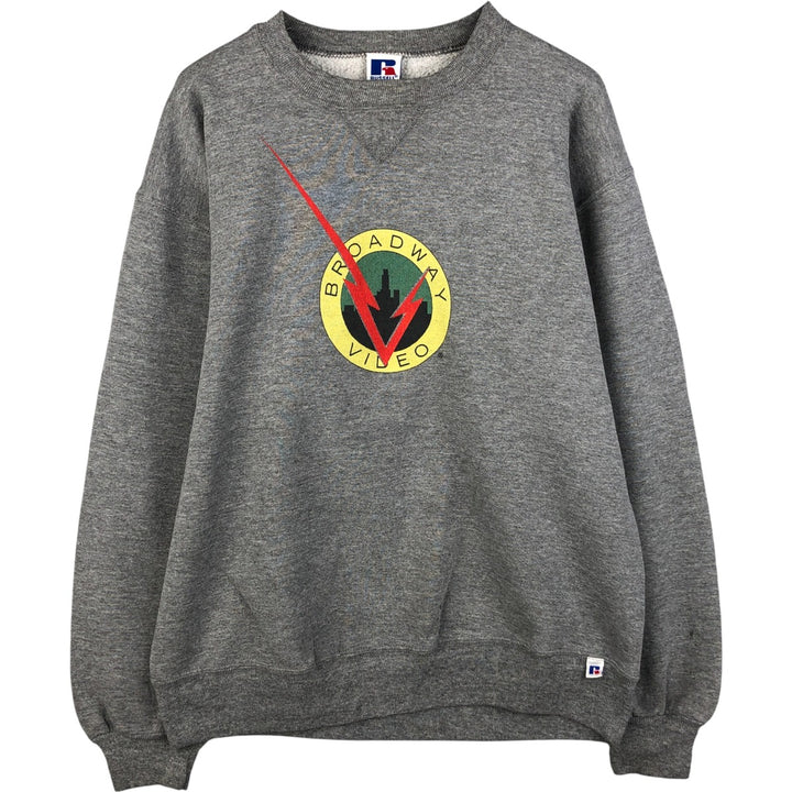 90'S Russell Broadway Video Advertising Sweatshirt, Made in USA, Men's Size Large, Vintage polyester gray type Vintage Second Hand