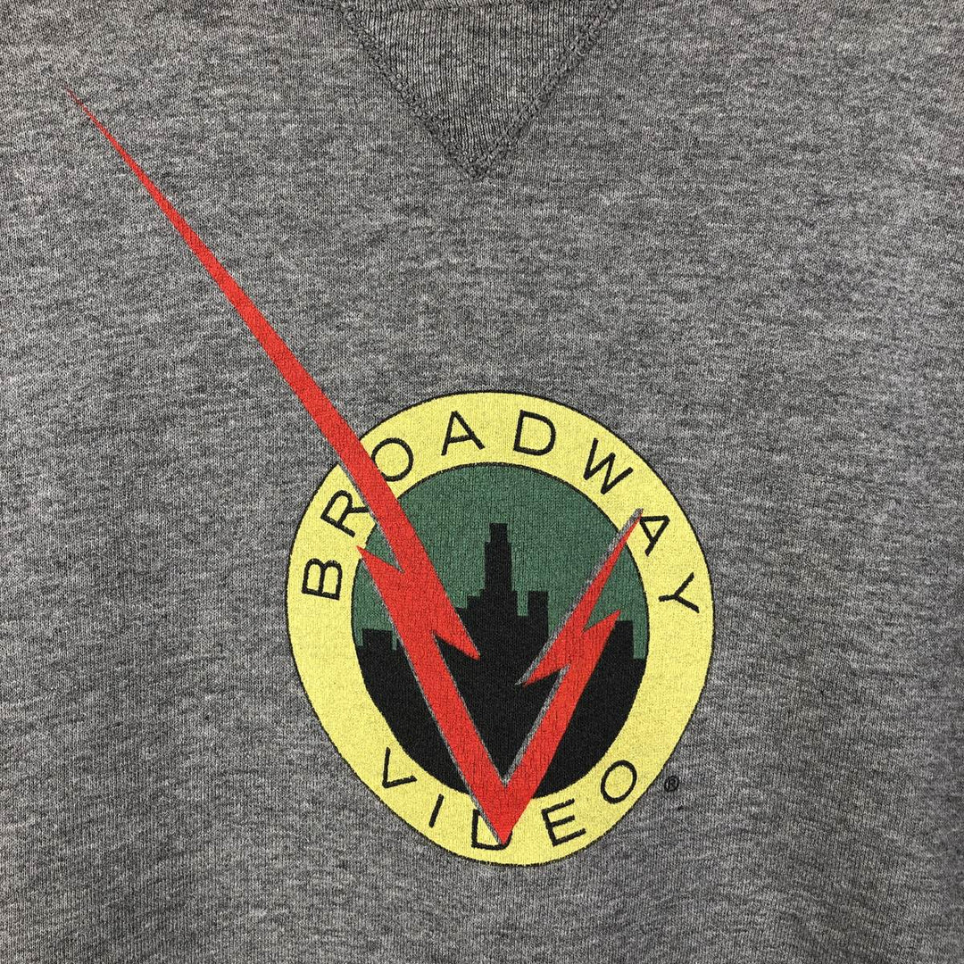 90'S Russell Broadway Video Advertising Sweatshirt, Made in USA, Men's Size Large, Vintage polyester gray type Vintage Second Hand