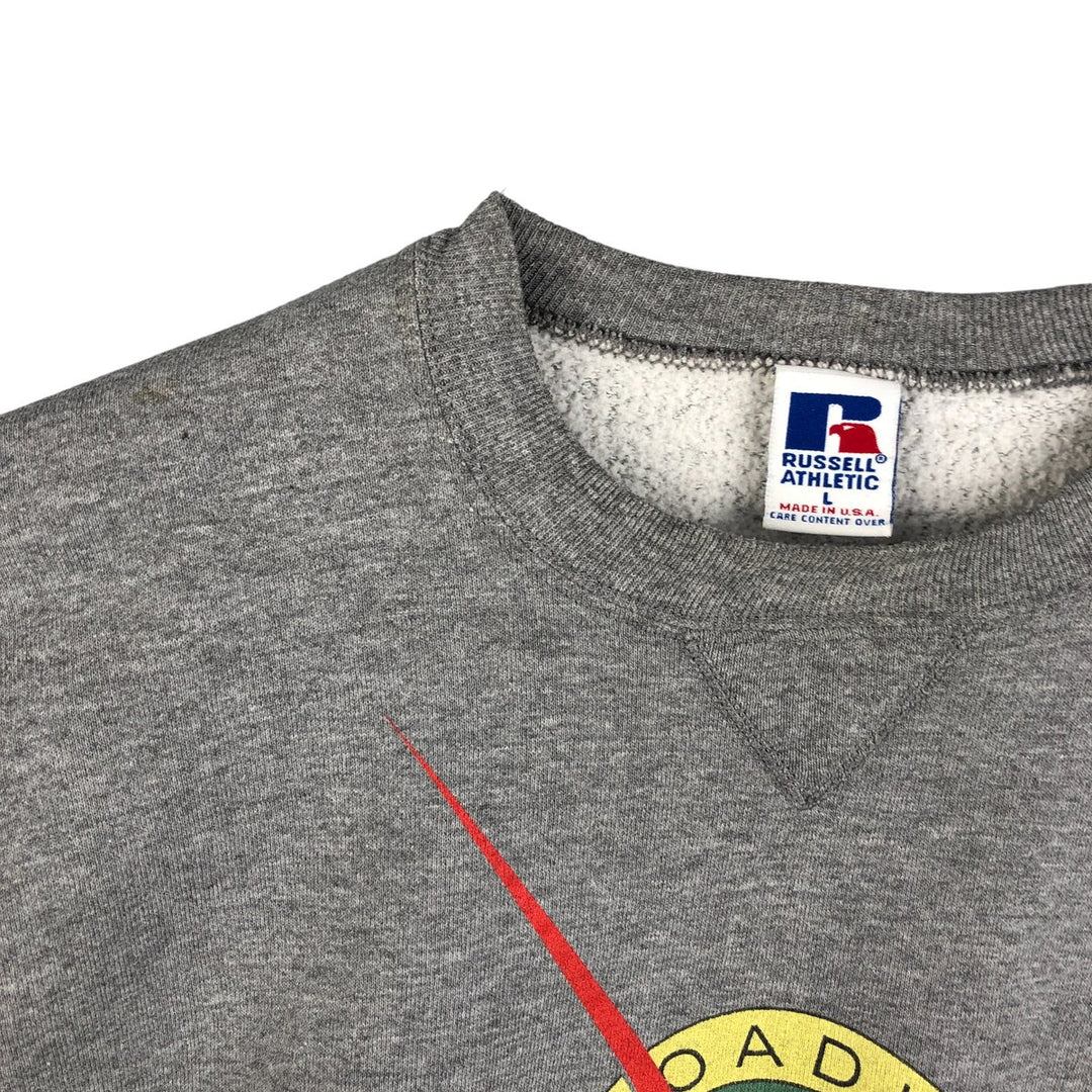 90'S Russell Broadway Video Advertising Sweatshirt, Made in USA, Men's Size Large, Vintage polyester gray type Vintage Second Hand