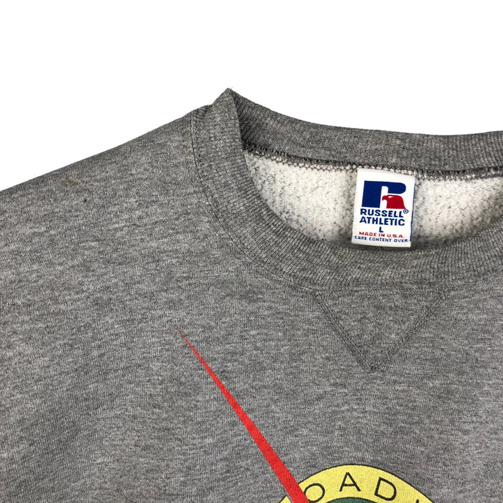 90'S Russell Broadway Video Advertising Sweatshirt, Made in USA, Men's Size Large, Vintage polyester gray type Vintage Second Hand