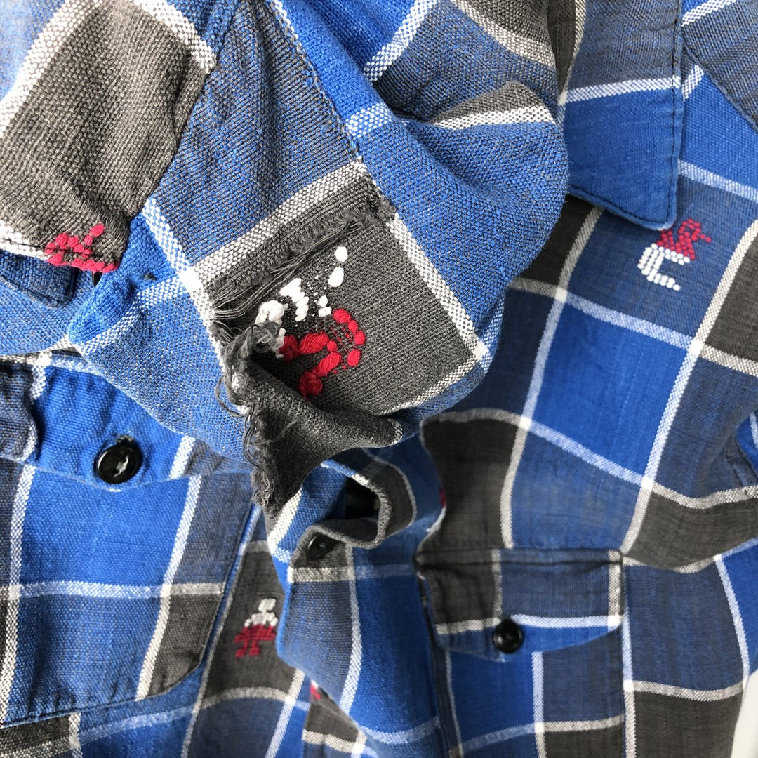 Check Pattern All-Over Print Long Sleeve Open Collar Box Shirt, Men's Size Medium, Vintage unclear blue type Vintage Second Hand