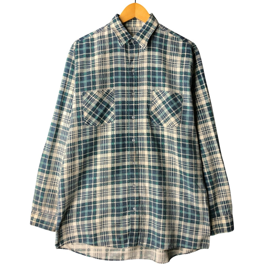 90'S Vintage OZARK TRAIL Long Sleeve Printed Flannel Check Shirt, Men's Size L unclear green type Vintage Second Hand