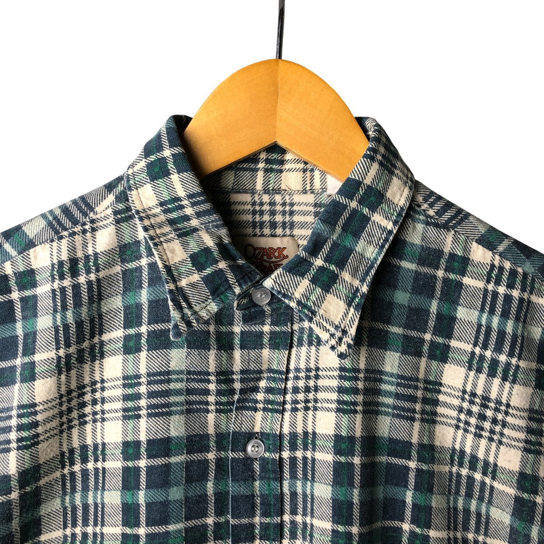 90'S Vintage OZARK TRAIL Long Sleeve Printed Flannel Check Shirt, Men's Size L unclear green type Vintage Second Hand