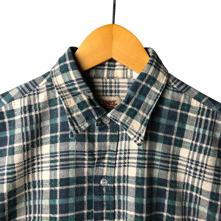 90'S Vintage OZARK TRAIL Long Sleeve Printed Flannel Check Shirt, Men's Size L unclear green type Vintage Second Hand