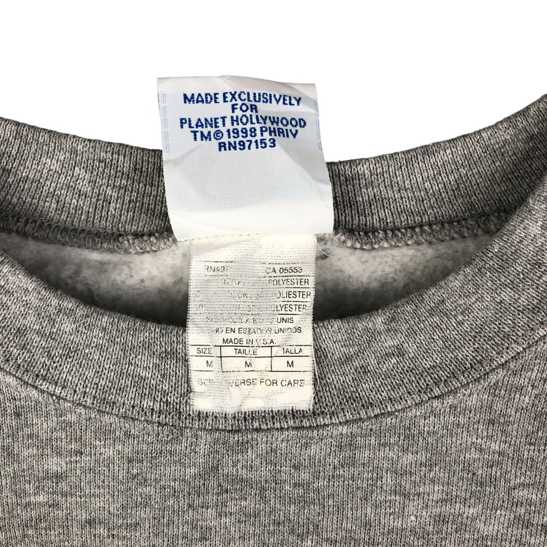 Vintage 90'S Planet Hollywood Advertising Sweatshirt, Made in USA, Men's Size Medium unclear gray type Vintage Second Hand