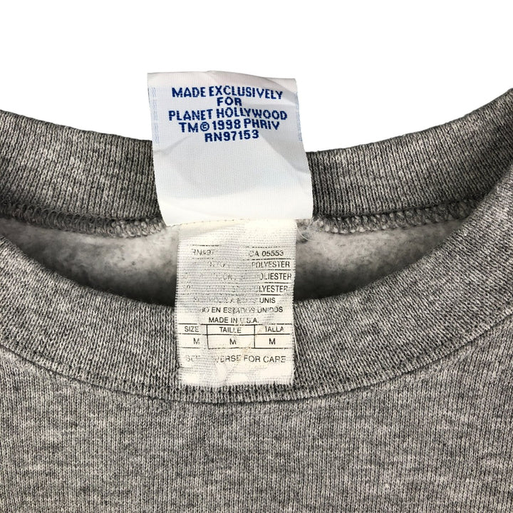 Vintage 90'S Planet Hollywood Advertising Sweatshirt, Made in USA, Men's Size Medium unclear gray type Vintage Second Hand