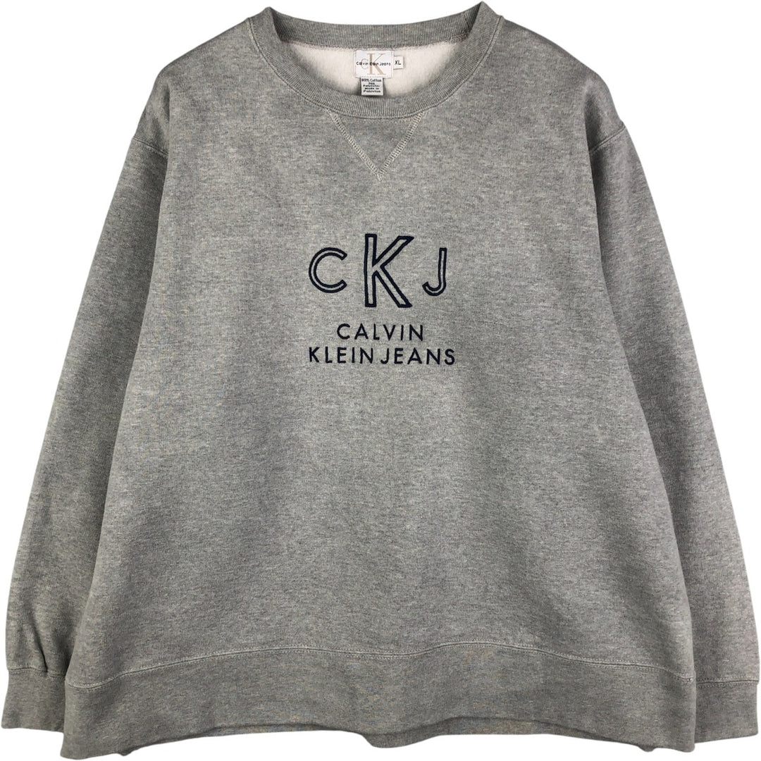 90'S Calvin Klein Jeans logo sweatshirt, men's size XL cotton gray type Vintage Second Hand