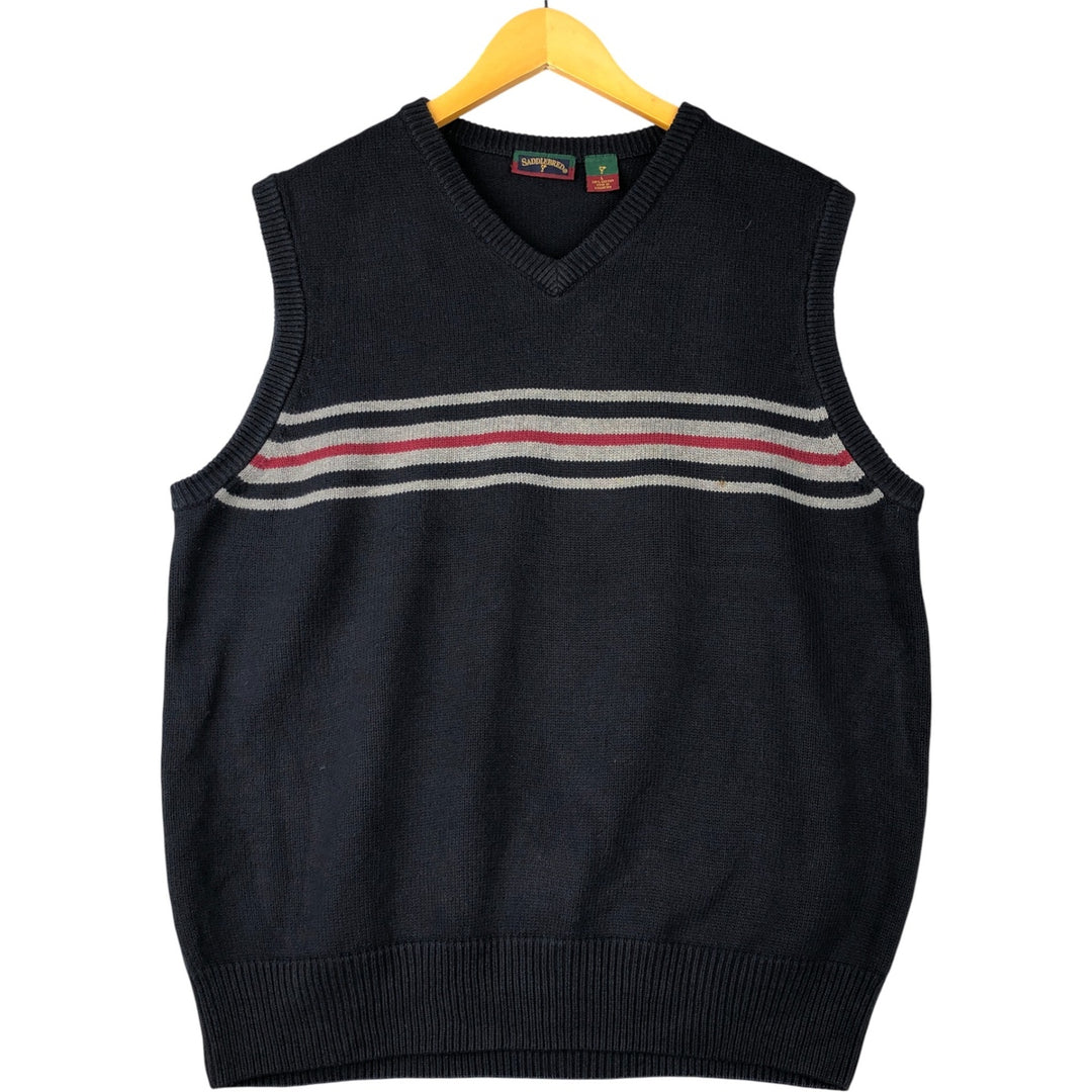 SADDLEBRED V-neck cotton knit vest, men's size L cotton navy blue type Vintage Second Hand