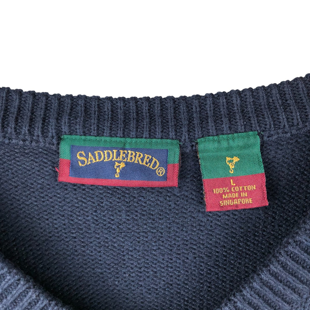 SADDLEBRED V-neck cotton knit vest, men's size L cotton navy blue type Vintage Second Hand