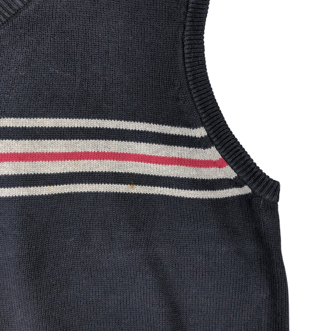 SADDLEBRED V-neck cotton knit vest, men's size L cotton navy blue type Vintage Second Hand
