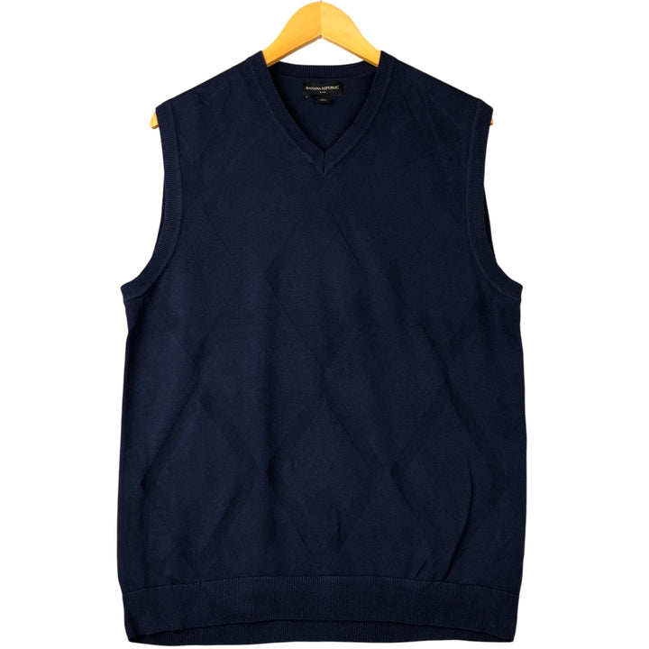 Banana Republic V-neck cotton knit vest, size S (men's) cotton navy blue type Vintage Second Hand