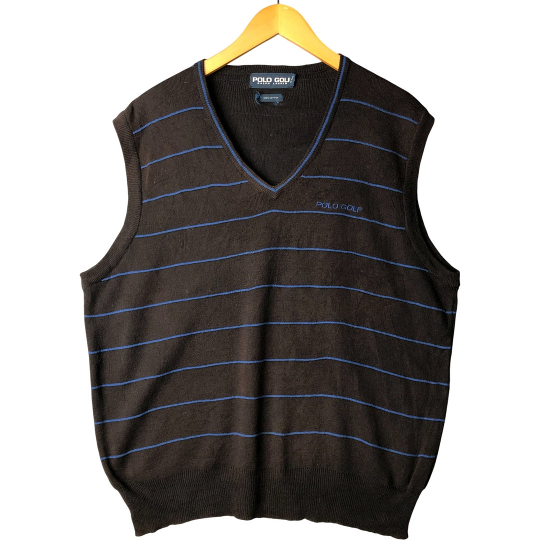 Ralph Lauren POLO GOLF striped V-neck knit vest, size M. cotton black type Vintage Second Hand
