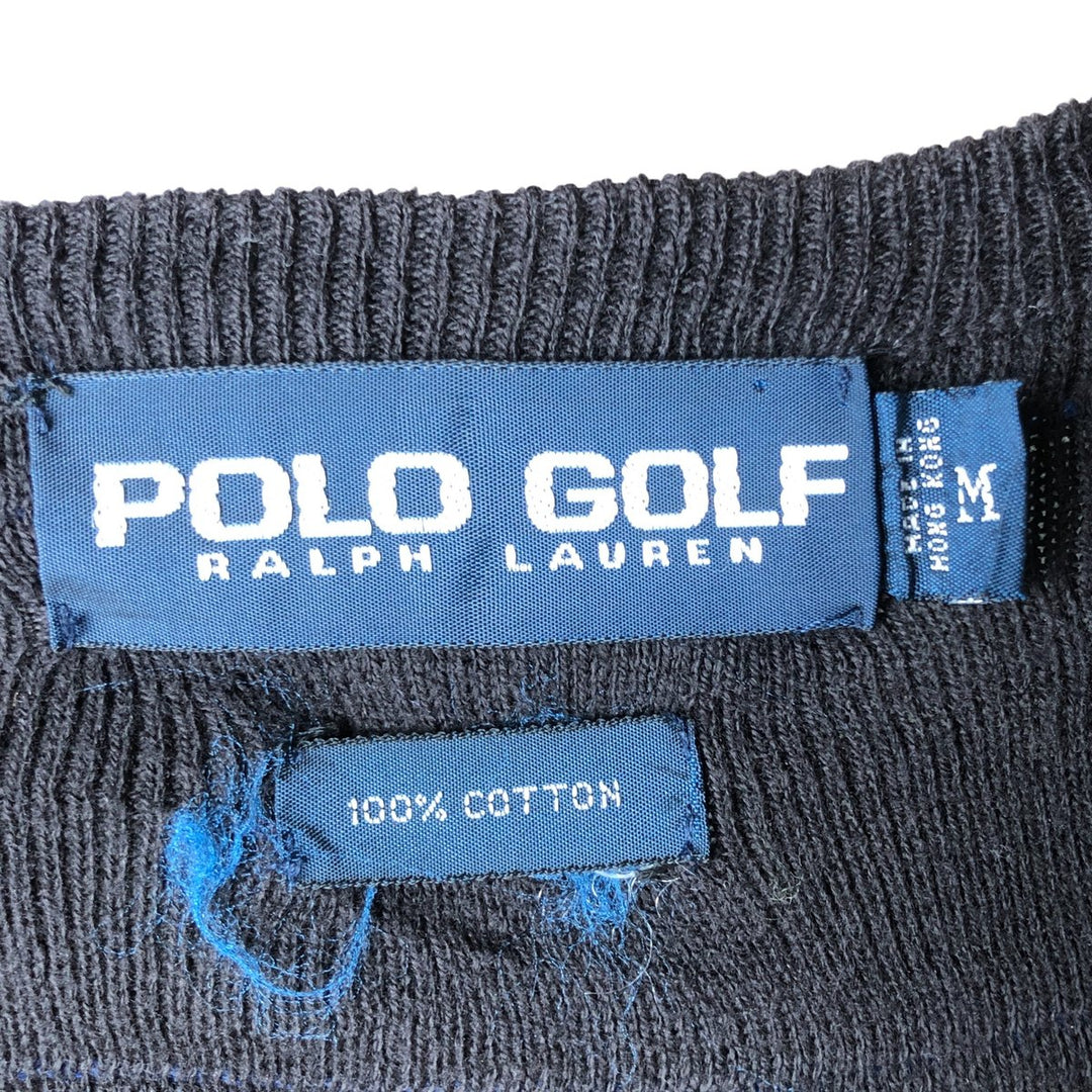 Ralph Lauren POLO GOLF striped V-neck knit vest, size M. cotton black type Vintage Second Hand