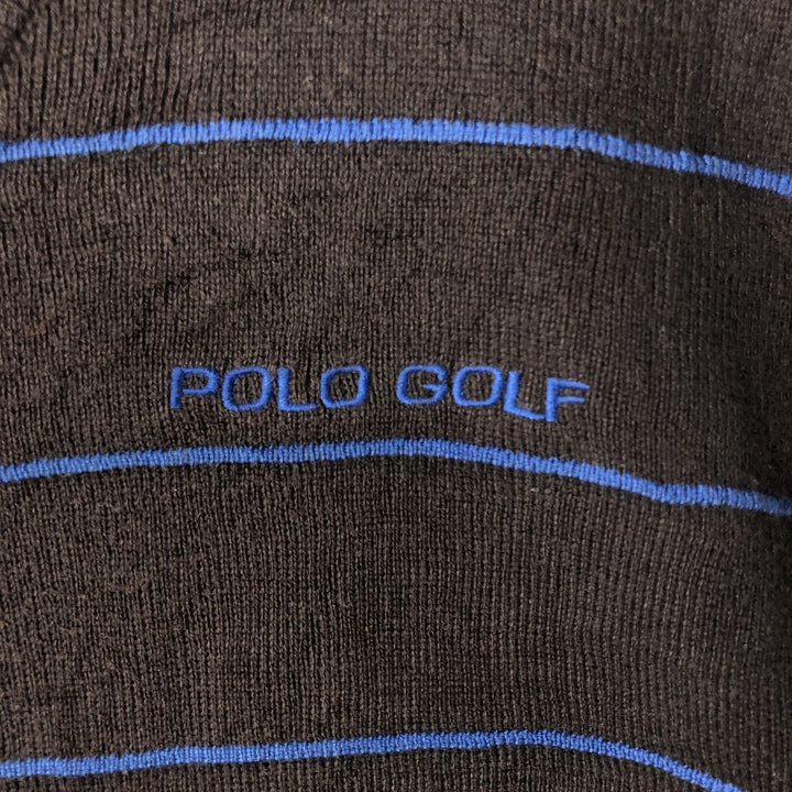 Ralph Lauren POLO GOLF striped V-neck knit vest, size M. cotton black type Vintage Second Hand