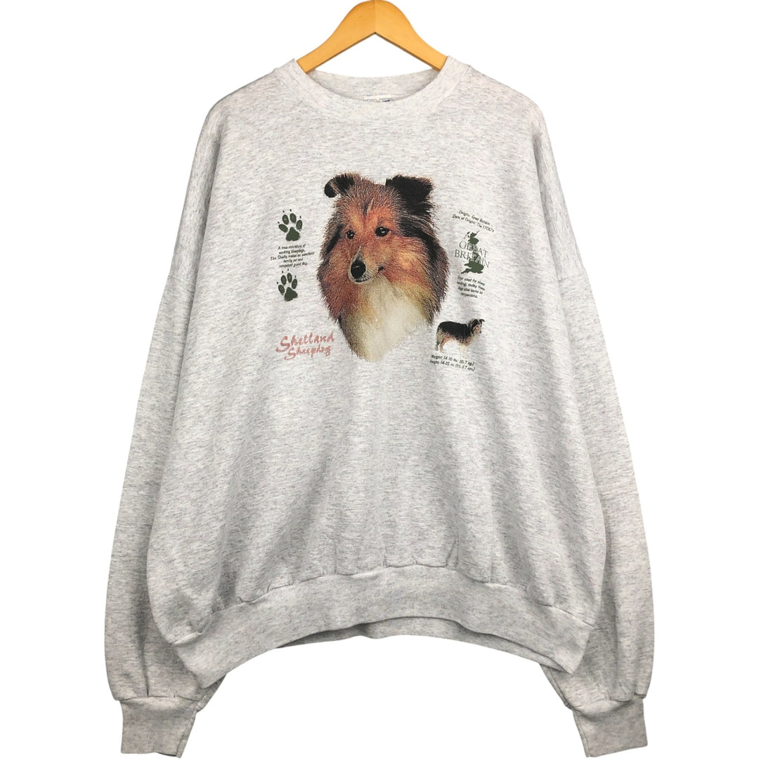 Oversized 90'S Hanes Shetland Sheepdog Dog Print Animal Sweatshirt, Men's Size XXXL cotton gray type Vintage Second Hand