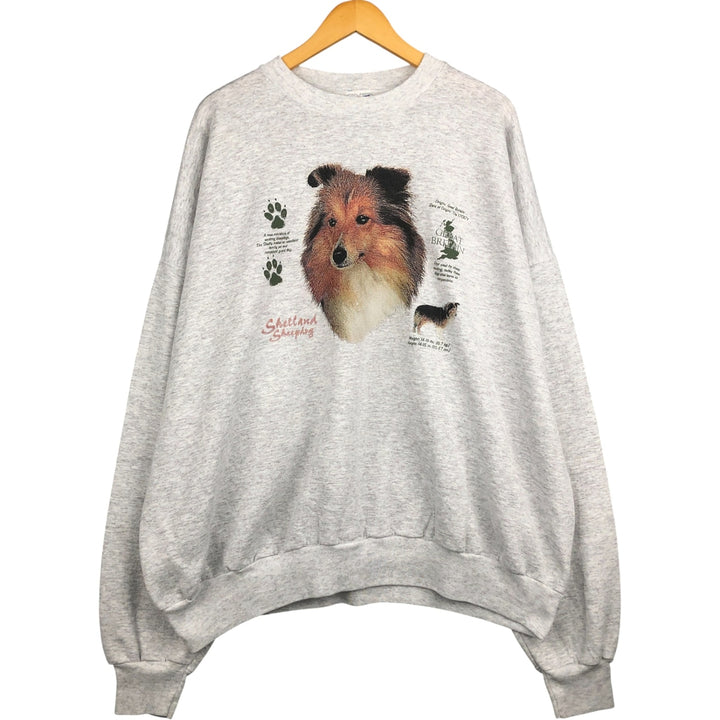 Oversized 90'S Hanes Shetland Sheepdog Dog Print Animal Sweatshirt, Men's Size XXXL cotton gray type Vintage Second Hand