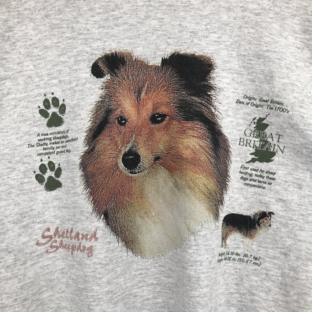 Oversized 90'S Hanes Shetland Sheepdog Dog Print Animal Sweatshirt, Men's Size XXXL cotton gray type Vintage Second Hand