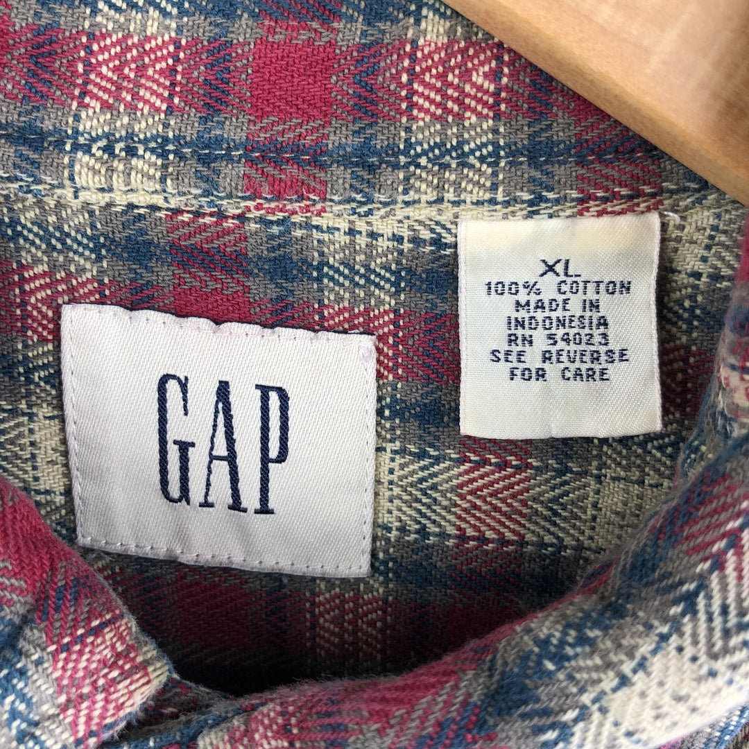 90'S Gap Vintage Herringbone Long Sleeve Button-Down Flannel Check Shirt, Men's Size XL cotton red type Vintage Second Hand