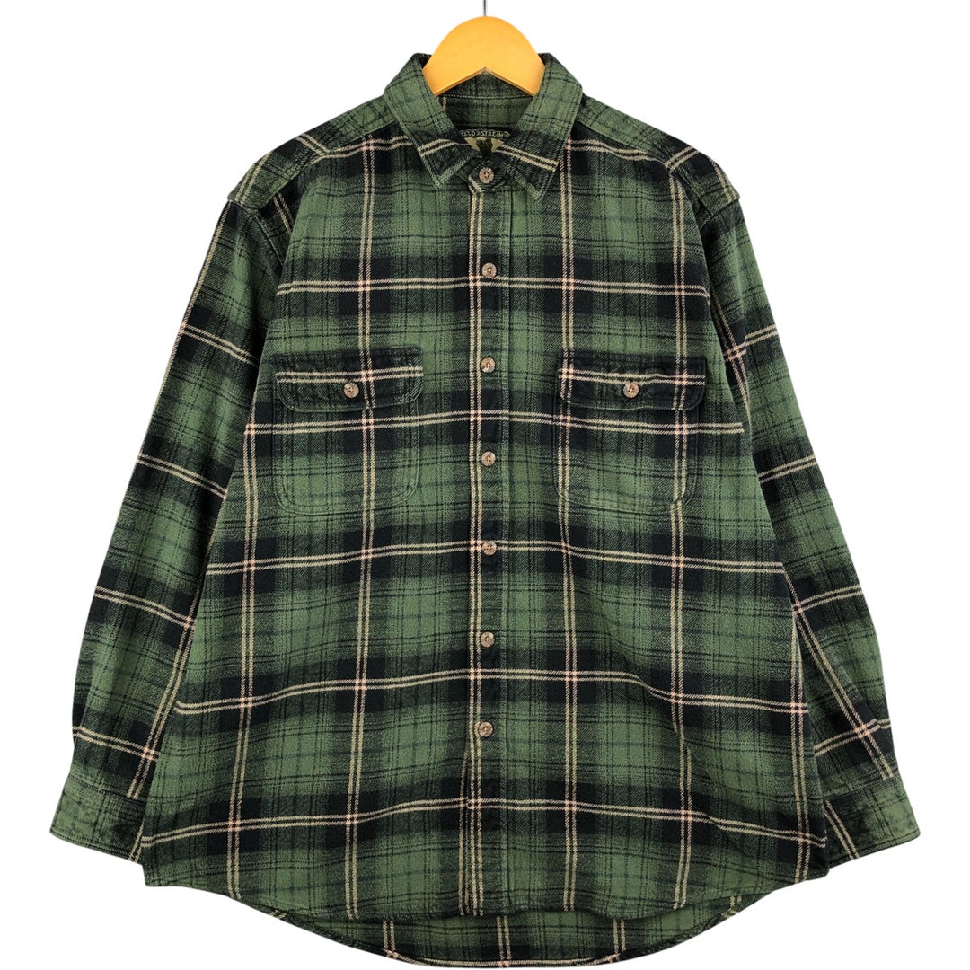 90'S Vintage Field and Stream Long Sleeve Heavy Flannel Check Shirt, Men's Size L cotton green type Vintage Second Hand