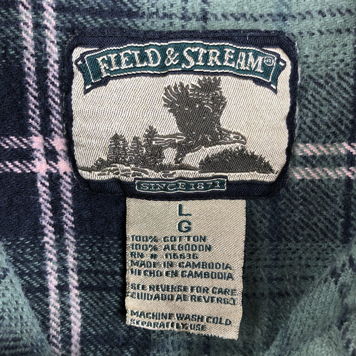 90'S Vintage Field and Stream Long Sleeve Heavy Flannel Check Shirt, Men's Size L cotton green type Vintage Second Hand