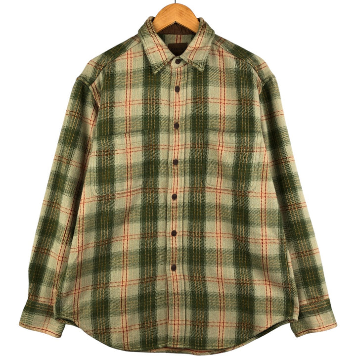 Vintage 1990s-2000'S St. John's Bay long-sleeved heavy flannel check shirt, size M, men's cotton Khaki type sage green Vintage Second Hand