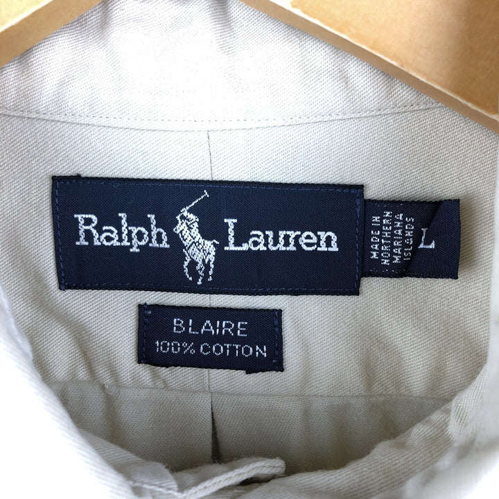 Ralph Lauren BLAIRE long sleeve button down shirt, men's size L cotton Beige type Vintage Second Hand