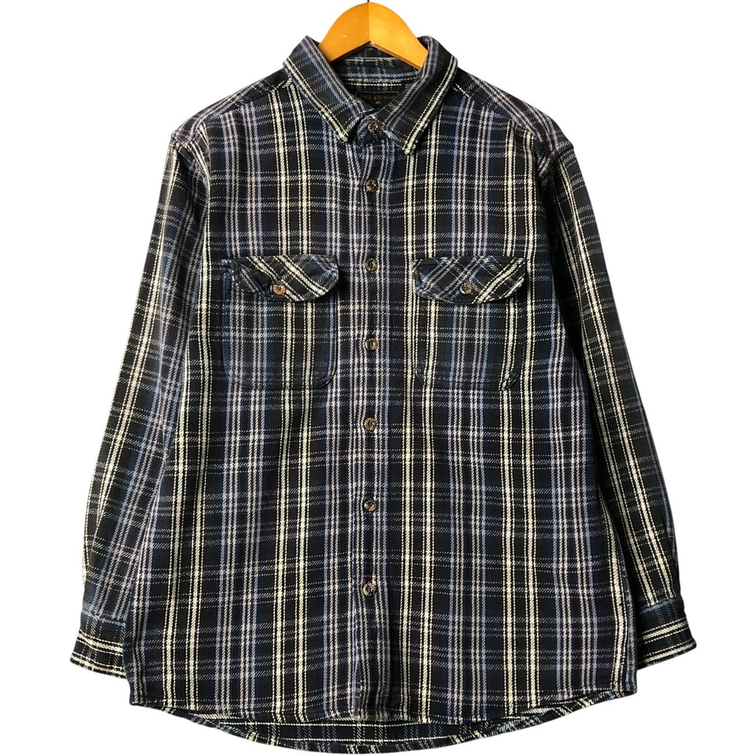 FIELD AND STREAM Long Sleeve Flannel Check Shirt, Men's Size L cotton navy blue type Vintage Second Hand