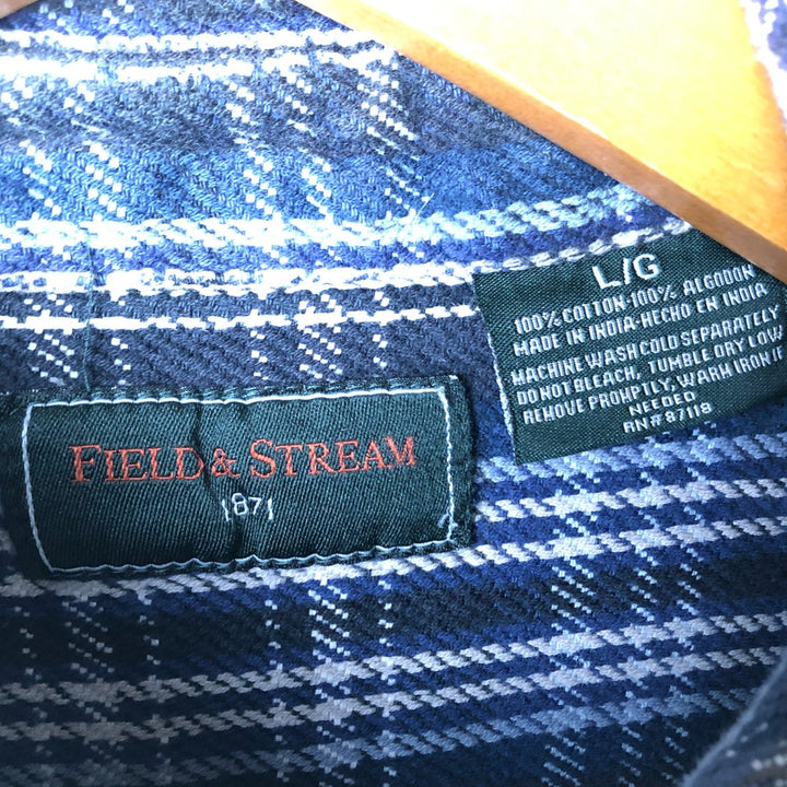 FIELD AND STREAM Long Sleeve Flannel Check Shirt, Men's Size L cotton navy blue type Vintage Second Hand