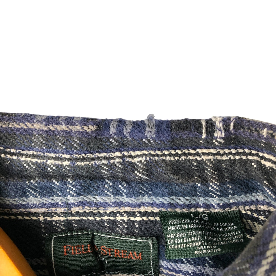 FIELD AND STREAM Long Sleeve Flannel Check Shirt, Men's Size L cotton navy blue type Vintage Second Hand