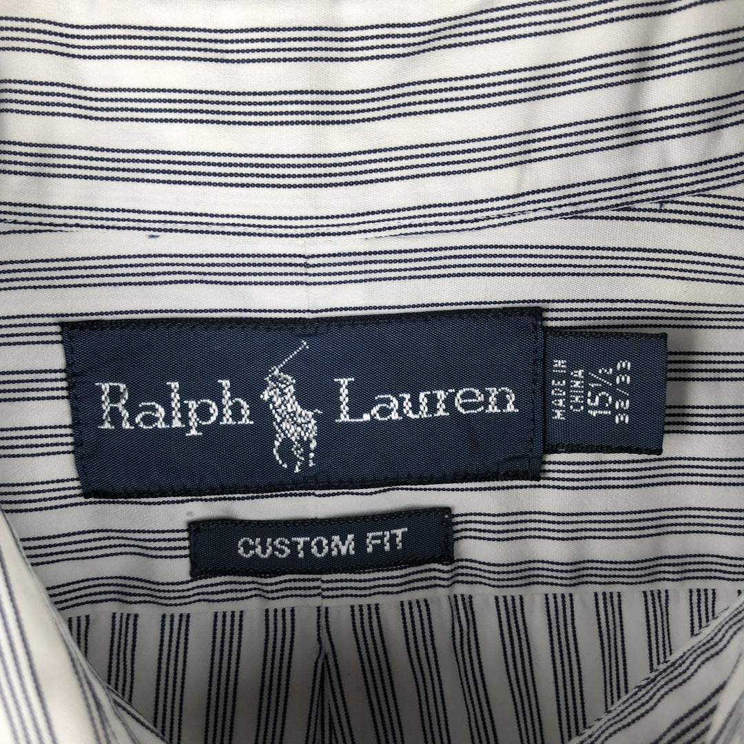Ralph Lauren CUSTOM FIT long sleeve button down striped shirt men's size M cotton pale white type Vintage Second Hand