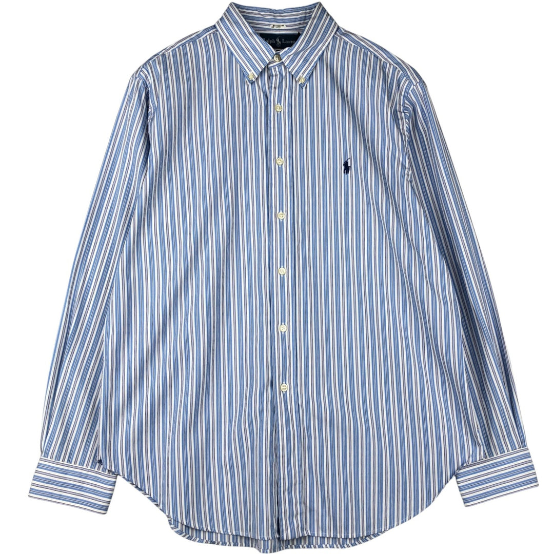 Ralph Lauren CUSTOM FIT long sleeve button down striped shirt men's size L cotton Blue type light blue Vintage Second Hand