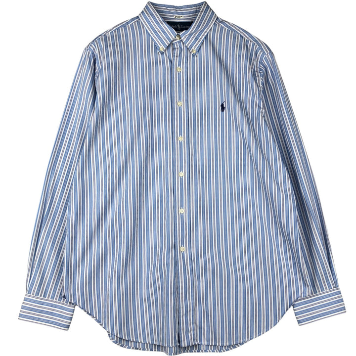 Ralph Lauren CUSTOM FIT long sleeve button down striped shirt men's size L cotton Blue type light blue Vintage Second Hand