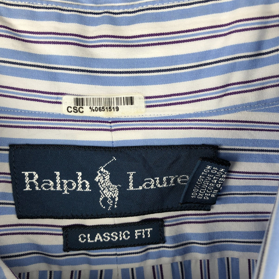 Ralph Lauren CUSTOM FIT long sleeve button down striped shirt men's size L cotton Blue type light blue Vintage Second Hand