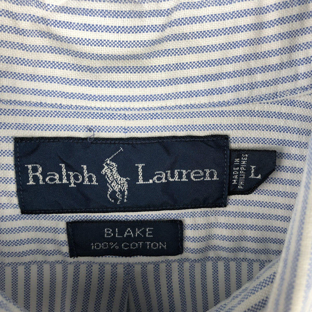 Ralph Lauren BLAKE long sleeve button-down striped shirt, men's size L cotton Blue type light blue Vintage Second Hand