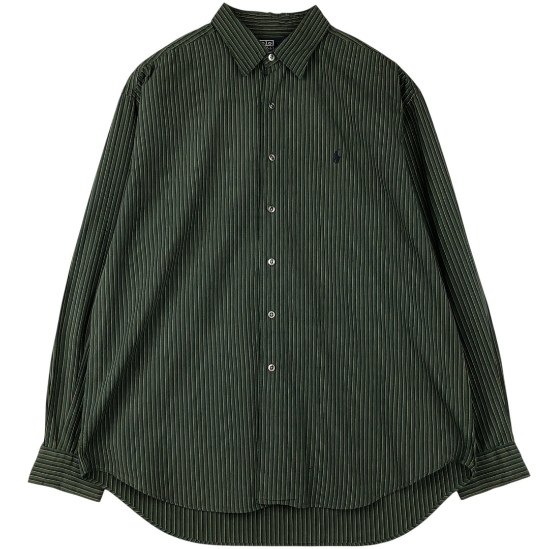 Ralph Lauren POLO by Ralph Lauren MARLOWE long-sleeved cotton striped shirt, men's size XL cotton Green type dark green Vintage Second Hand