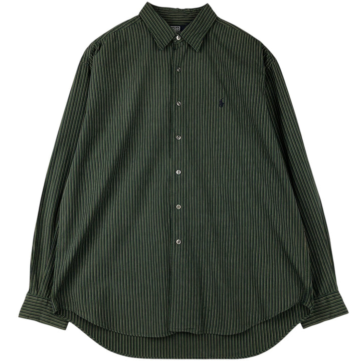 Ralph Lauren POLO by Ralph Lauren MARLOWE long-sleeved cotton striped shirt, men's size XL cotton Green type dark green Vintage Second Hand