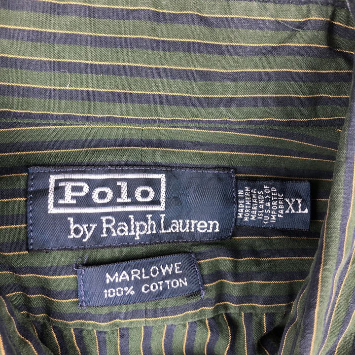 Ralph Lauren POLO by Ralph Lauren MARLOWE long-sleeved cotton striped shirt, men's size XL cotton Green type dark green Vintage Second Hand