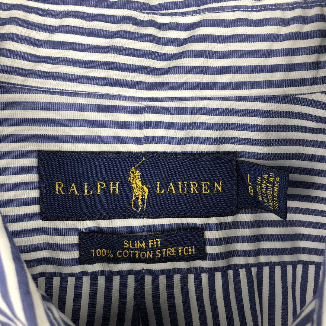 Ralph Lauren Slim Fit Long Sleeve Button-Down Striped Shirt, Men's Size L cotton Navy blue Vintage Second Hand