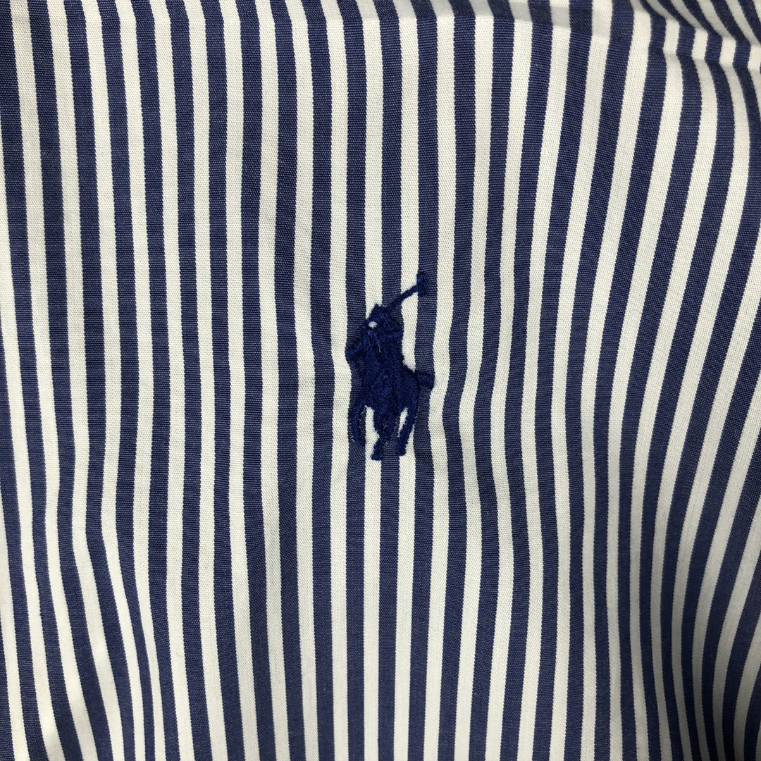 Ralph Lauren Slim Fit Long Sleeve Button-Down Striped Shirt, Men's Size L cotton Navy blue Vintage Second Hand