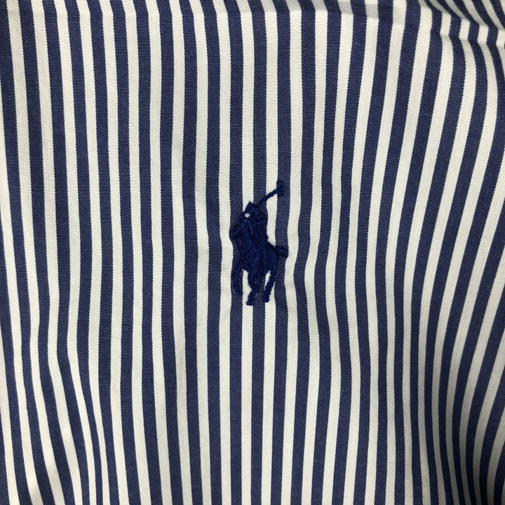 Ralph Lauren Slim Fit Long Sleeve Button-Down Striped Shirt, Men's Size L cotton Navy blue Vintage Second Hand