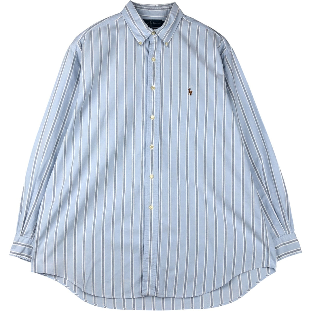 Ralph Lauren YARMOUTH Long Sleeve Button-Down Striped Shirt, Men's XL cotton Blue type light blue Vintage Second Hand