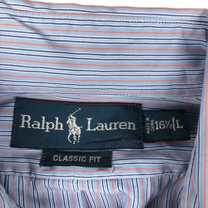 Ralph Lauren Classic Fit Long Sleeve Button Down Striped Shirt, Men's Size L cotton blue type Vintage Second Hand