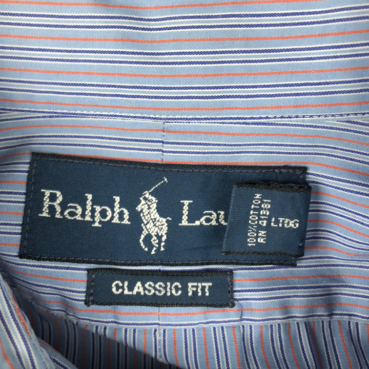 Ralph Lauren Classic Fit Long Sleeve Button Down Striped Shirt, Men's Size L cotton blue type Vintage Second Hand
