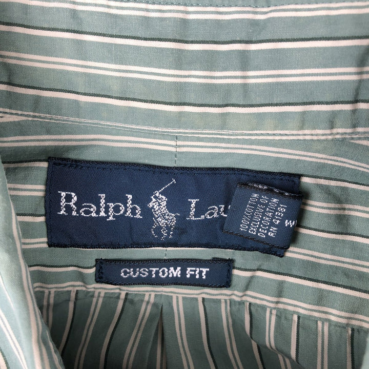 Ralph Lauren CUSTOM FIT long sleeve button down striped shirt men's size M cotton Mint green Vintage Second Hand