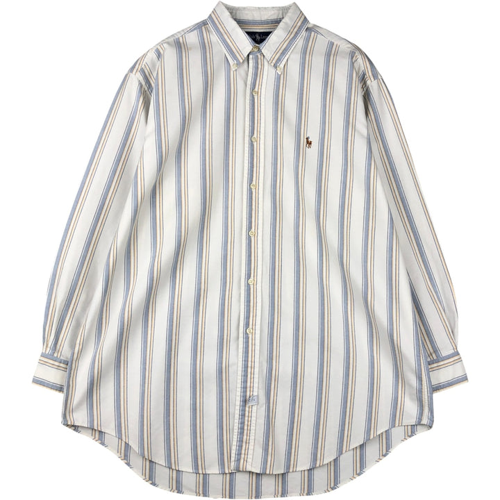 Ralph Lauren YARMOUTH Long Sleeve Button-Down Striped Shirt, Men's Size L cotton pale white type Vintage Second Hand