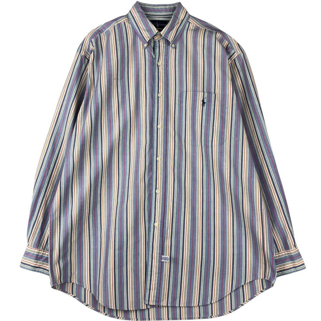 Ralph Lauren long sleeve button down striped shirt, men's size M cotton Blue type light blue Vintage Second Hand
