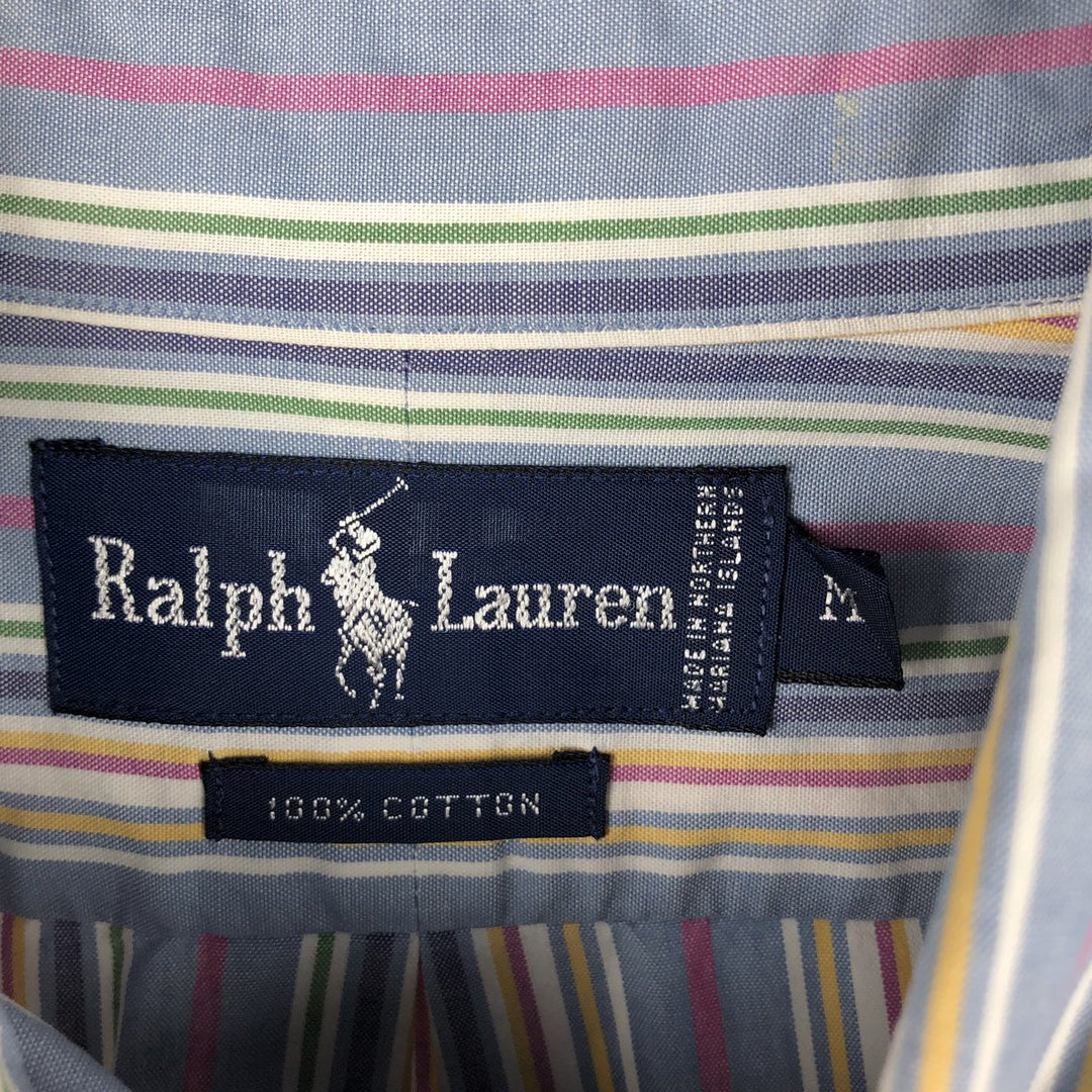 Ralph Lauren long sleeve button down striped shirt, men's size M cotton Blue type light blue Vintage Second Hand